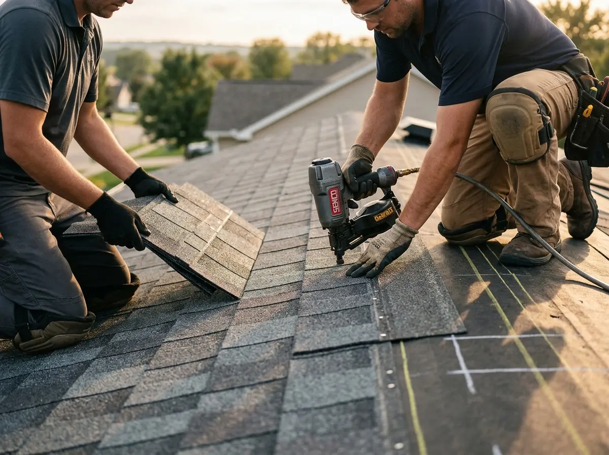 Professional roofer working on a residential roof in Glenwood Springs